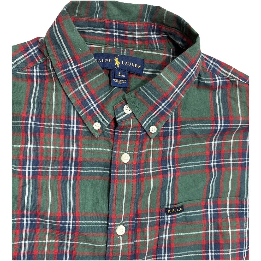 Ralph Lauren Youth Boys XL 18-20 Plaid Custom Fit Long Sleeve Button Up Shirt